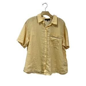 Lafayette 148 New York Yellow 100% Linen Button Shirt Blouse XL